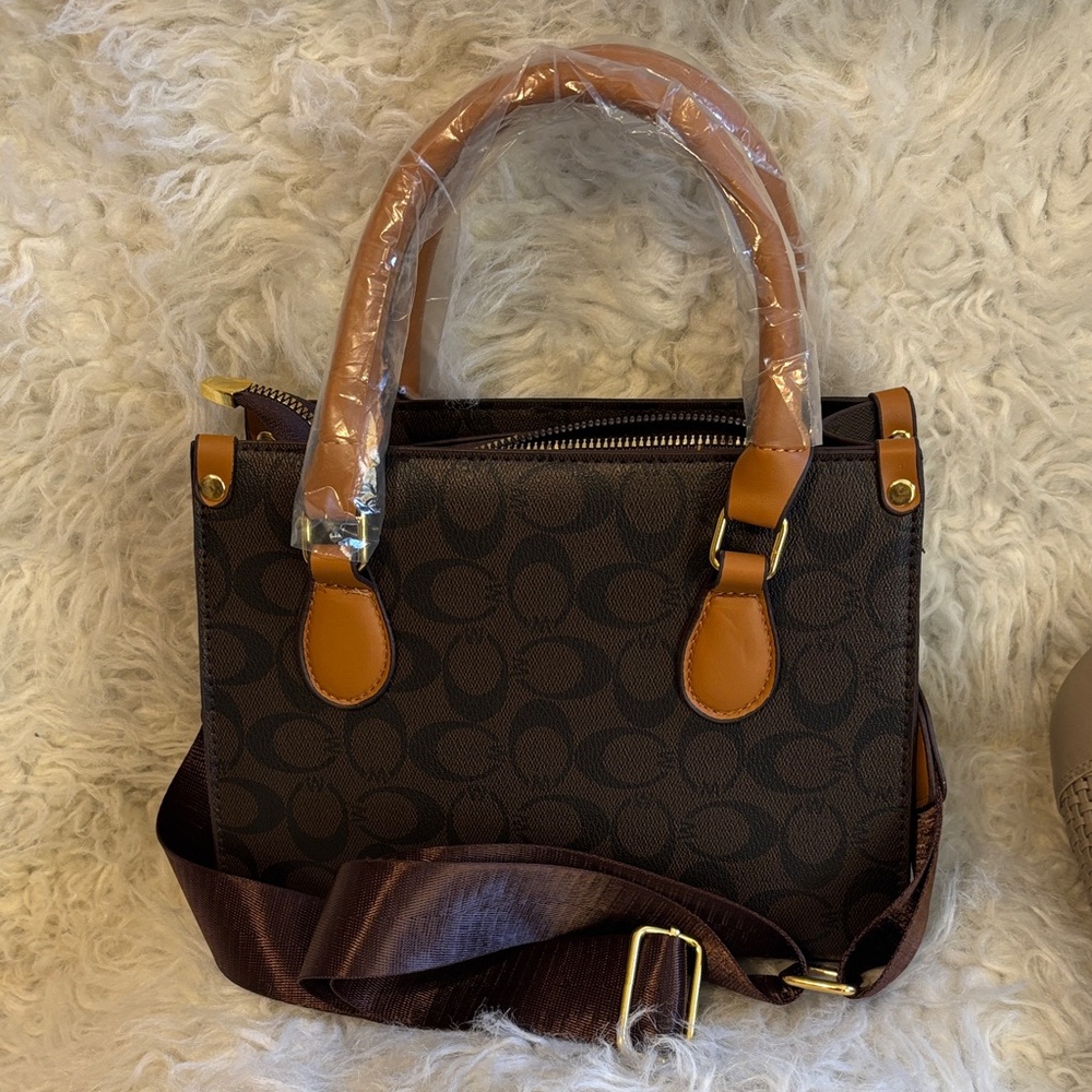 Chic Brown Satchel with Tan Accents